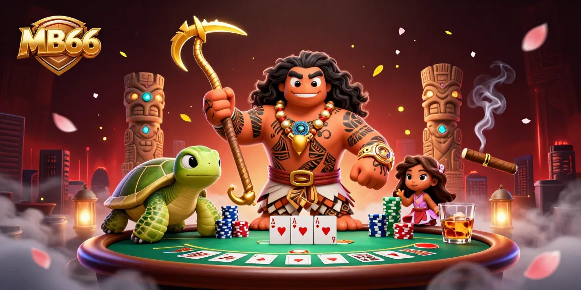 Experience thrilling poker action with MB66 in vibrant 3D casino illustration.