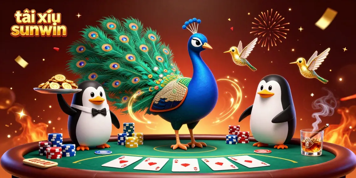 Engage with tài xỉu sunwin strategy at a vibrant casino tabletop with colorful chips and dynamic characters.