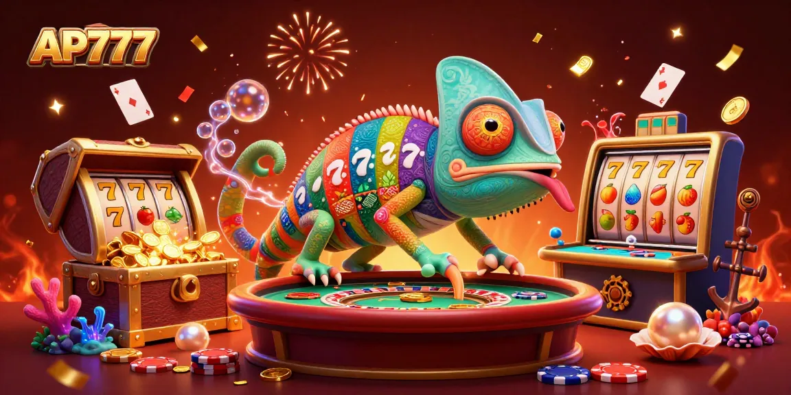 Experience the thrill of AP777 in a vibrant casino scene bursting with action and color.