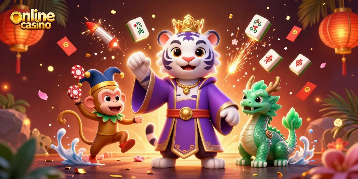 Experience the excitement of an online casino with a vibrant illustration of gaming elements and characters.