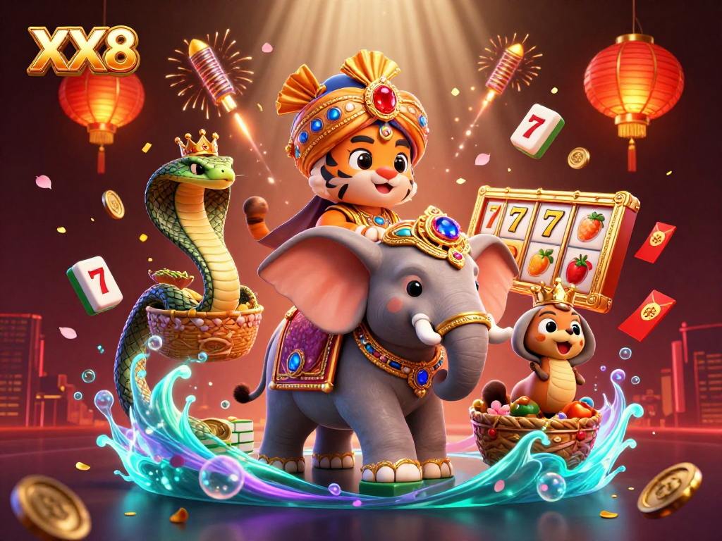 Experience the thrill of XX8 with vibrant slot action in a stunning 3D casino scene.