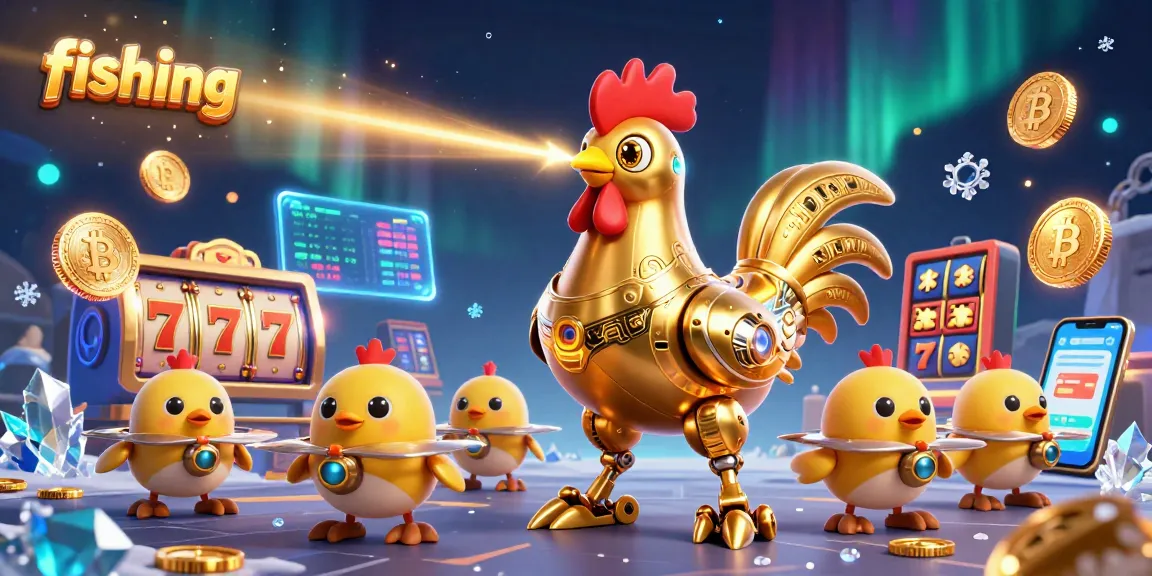 Experience the excitement of fishing-themed slots with golden retro robots and crypto coins.