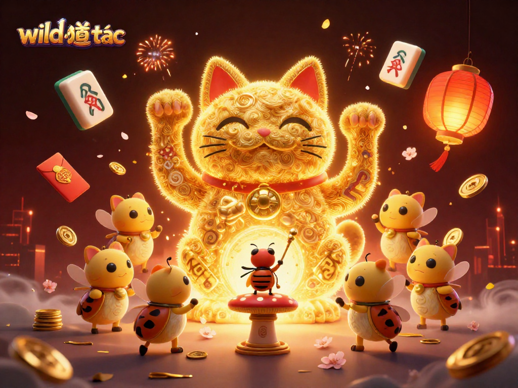 Engage in the thrilling world of wild đạo tặc with this energetic 3D illustration showcasing a lucky cat among casino elements.