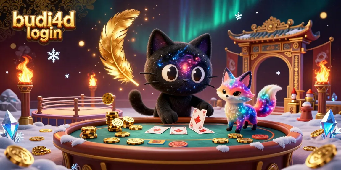 Experience the excitement of budi4d login with a cosmic casino scene featuring a black hole cat and nebula fox.