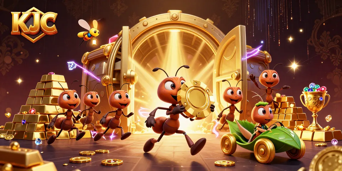 KJC leads an exciting heist featuring ants and a grasshopper in a vibrant casino adventure.