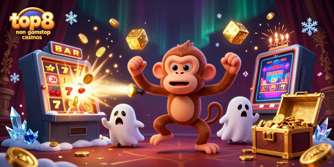 Engaging illustration of top 8 non gamstop casinos showcasing fun gameplay and vibrant gaming elements.