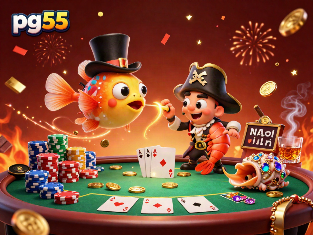 Engage with pg55 in an exciting casino scene filled with vibrant characters and elements.