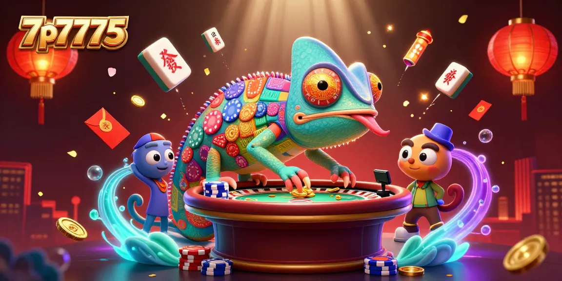 Engage with the vibrant 7p7775 casino scene featuring a chameleon owner and dynamic gaming elements.