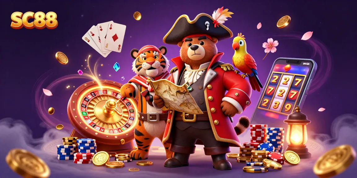 Experience thrilling gaming action at SC88 with vibrant characters, vivid casino elements, and dynamic energy.