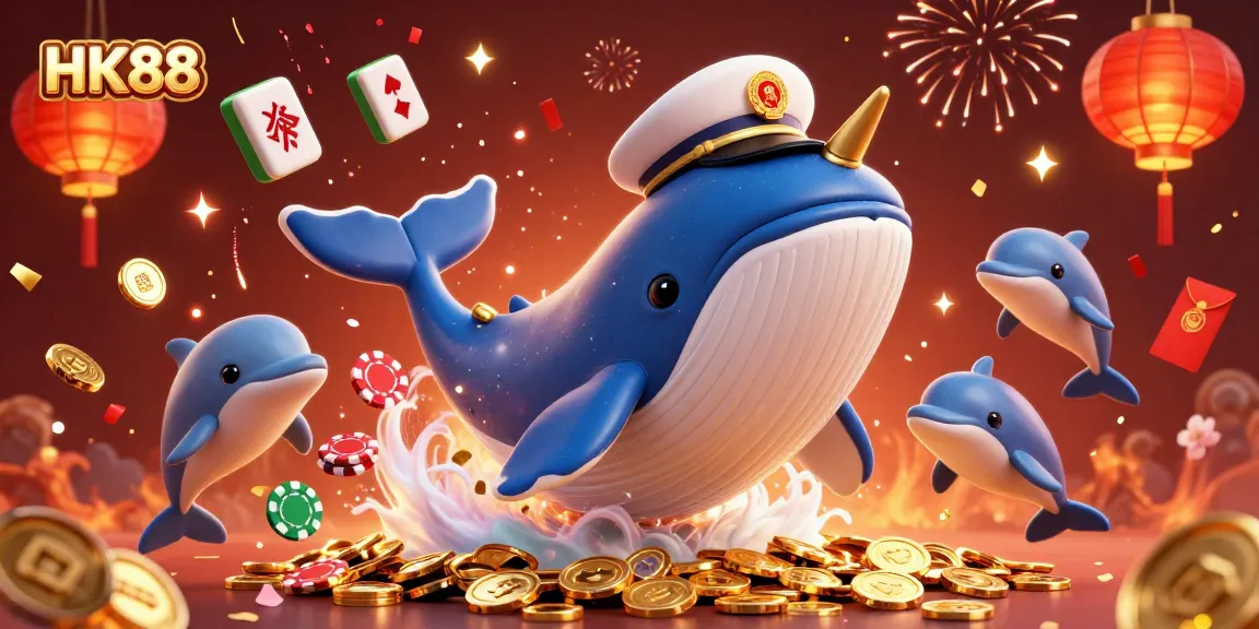 Experience thrilling wins at HK88 with vibrant casino-themed illustration featuring playful sea creatures.