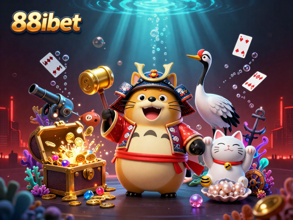 Engage with excitement on 88ibet as the cheerful tanuki and friends celebrate winning jackpots in a vibrant casino scenario.