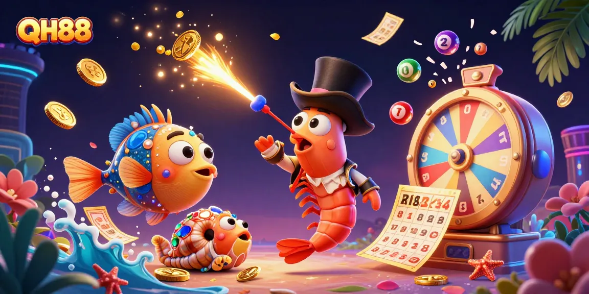 Unlock QH88's golden opportunities with an exciting illustration of underwater treasures and vibrant gaming elements.
