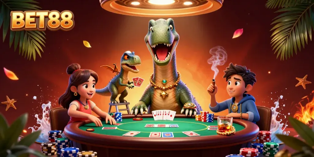 BET88 chơi poker siêu hấp dẫn với khủng long và raptor trong một sòng bài ảo tuyệt đẹp.