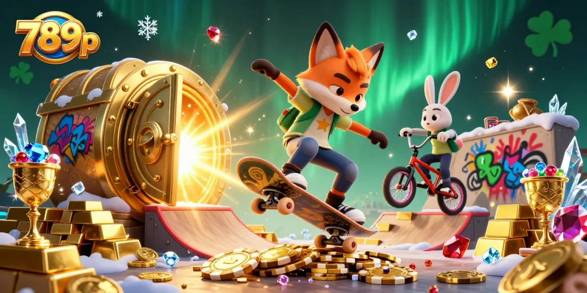 Experience the thrill of 789p with our vibrant casino-themed illustration featuring a skateboarder fox.