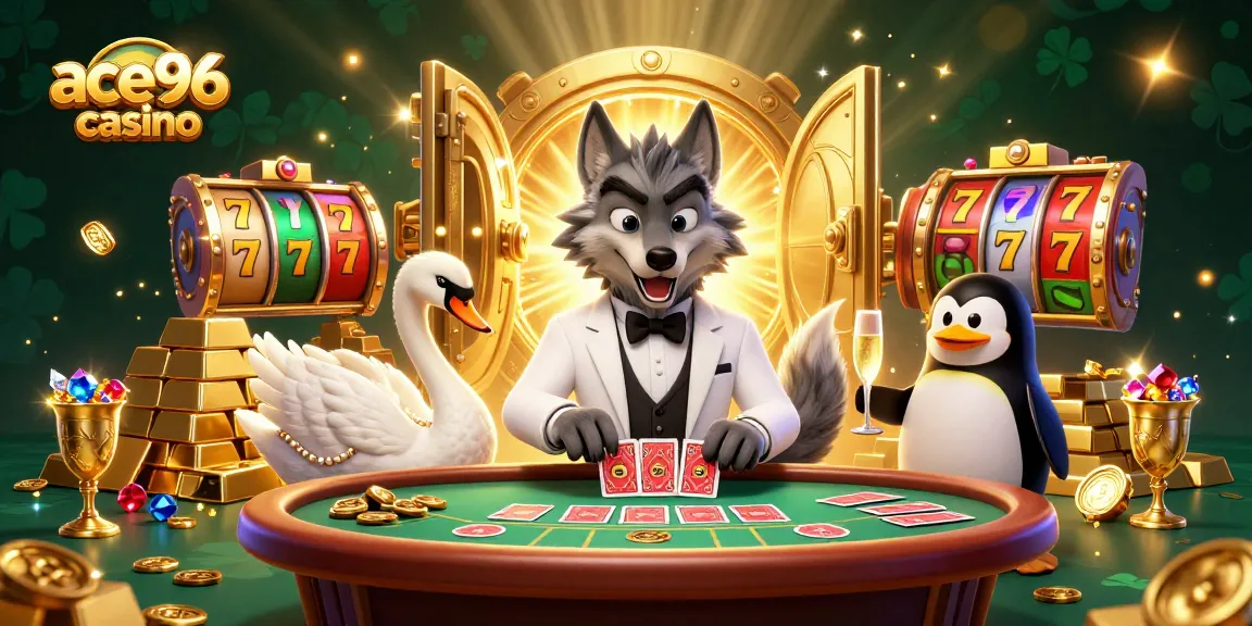 Experience thrilling moments at ace96 casino with stylish characters surrounded by dazzling game elements and rich treasures.