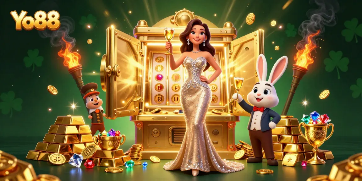 Yo88 unveils a glamorous 3D casino scene with stunning characters, jackpot excitement, and treasure galore.