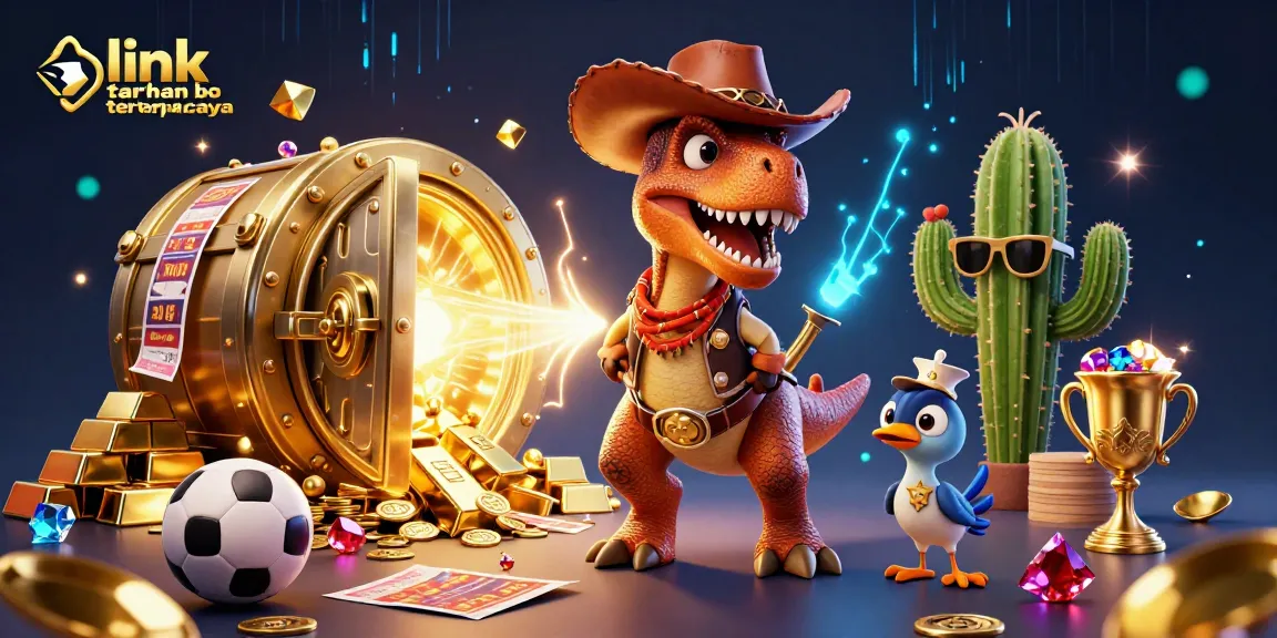 Bet on link taruhan bola terpercaya with a dynamic scene filled with treasure and sports betting elements.