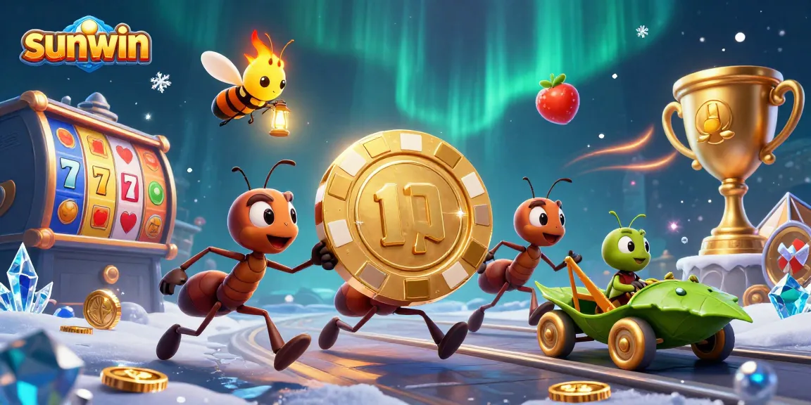 Navigate thrilling slots with sunwin as charming ants execute a heist in a vibrant casino scene.