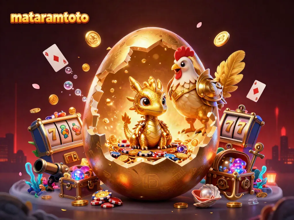 Experience the thrilling action at MATARAMTOTO with a golden dragon and poker chips in an exciting gaming scene.