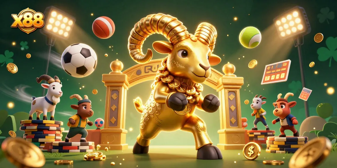x88 features a bold golden ram charging through a casino scene, symbolizing fortune.