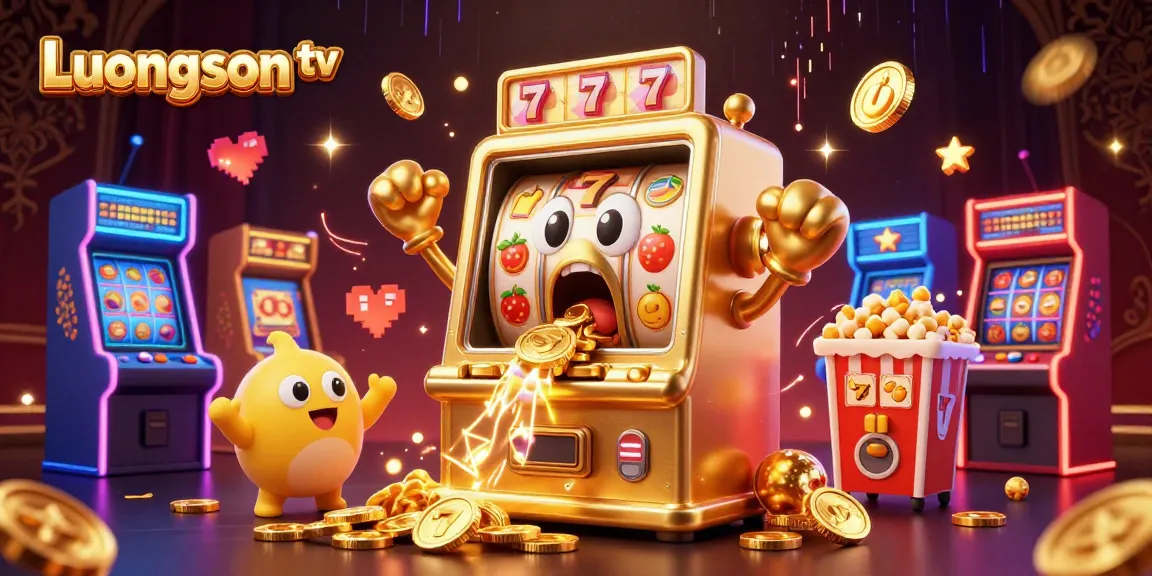 Experience the excitement of Luongson tv with lively slot machines hitting jackpots in a vibrant casino scene.