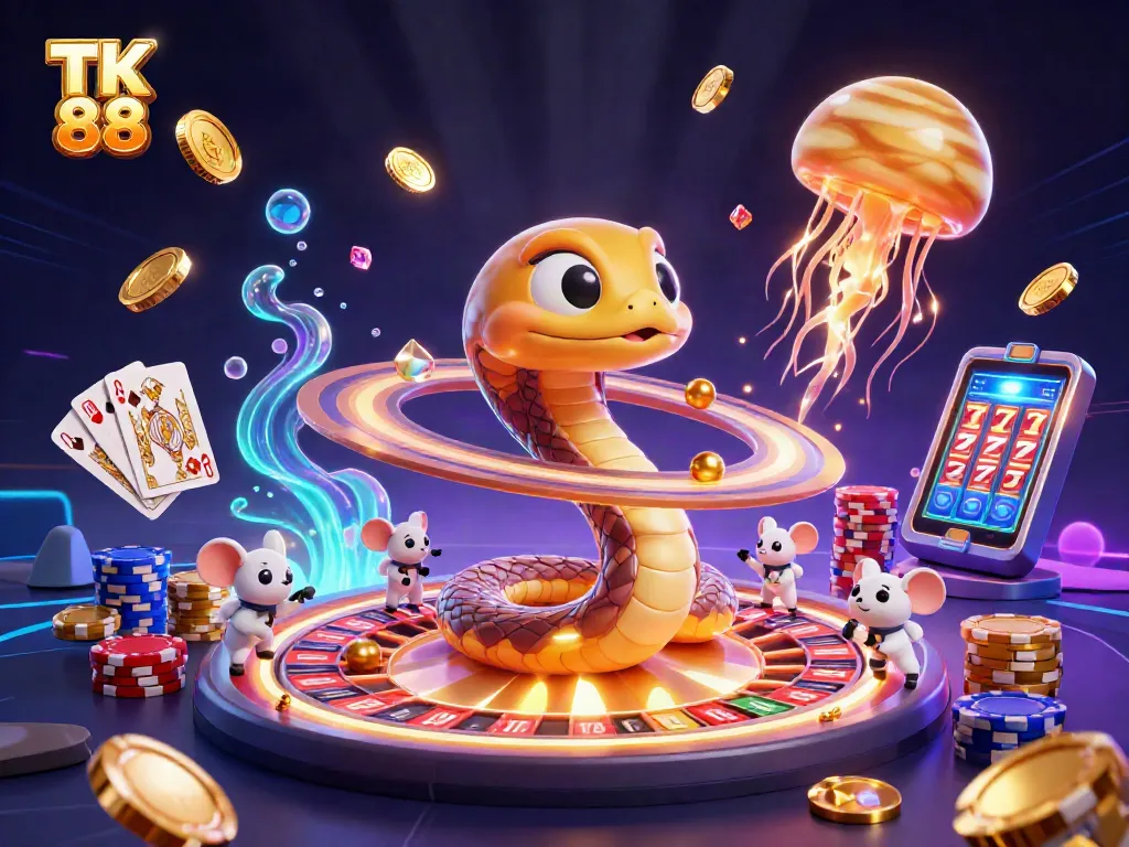 Experience the excitement of TK 88 with astronaut mice betting on a cosmic roulette and glimmering gems.