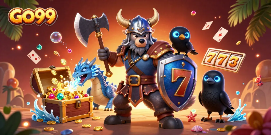 Experience thrilling gameplay with GO99’s Viking warrior and dragon in a vibrant casino adventure.