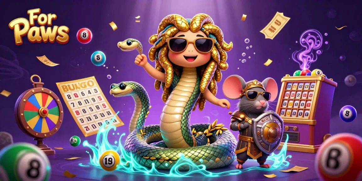 Engage in exciting lottery action with the vibrant For Paws illustration featuring Medusa and a warrior mouse.