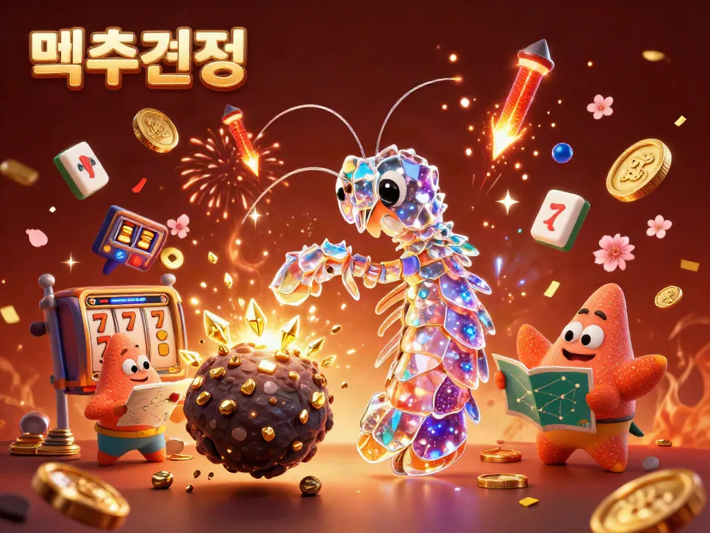Experience 먹튀검증 through a vibrant 3D illustration featuring a galactic samurai shrimp and casino elements.