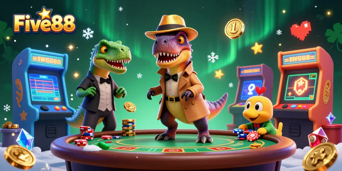 Experience thrilling gameplay at Five88 with vibrant characters in a lively casino scene.