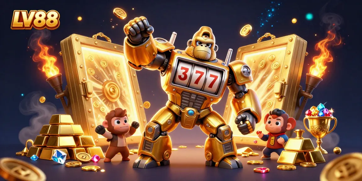 Play and win big with LV88 at an exciting online casino illustrated in vibrant 3D graphics.