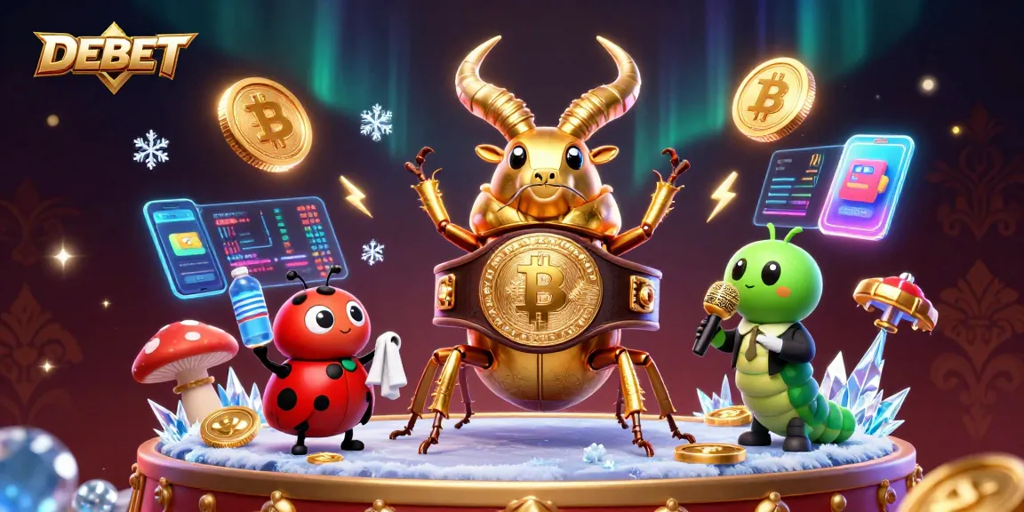 Engage with DEBET's thrilling casino experience featuring vibrant characters and crypto elements.