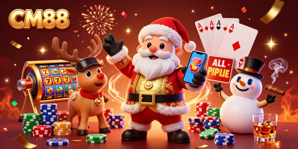 Experience the thrill of casino gaming with CM88 featuring Santa, reindeer, and a poker chip snowman!