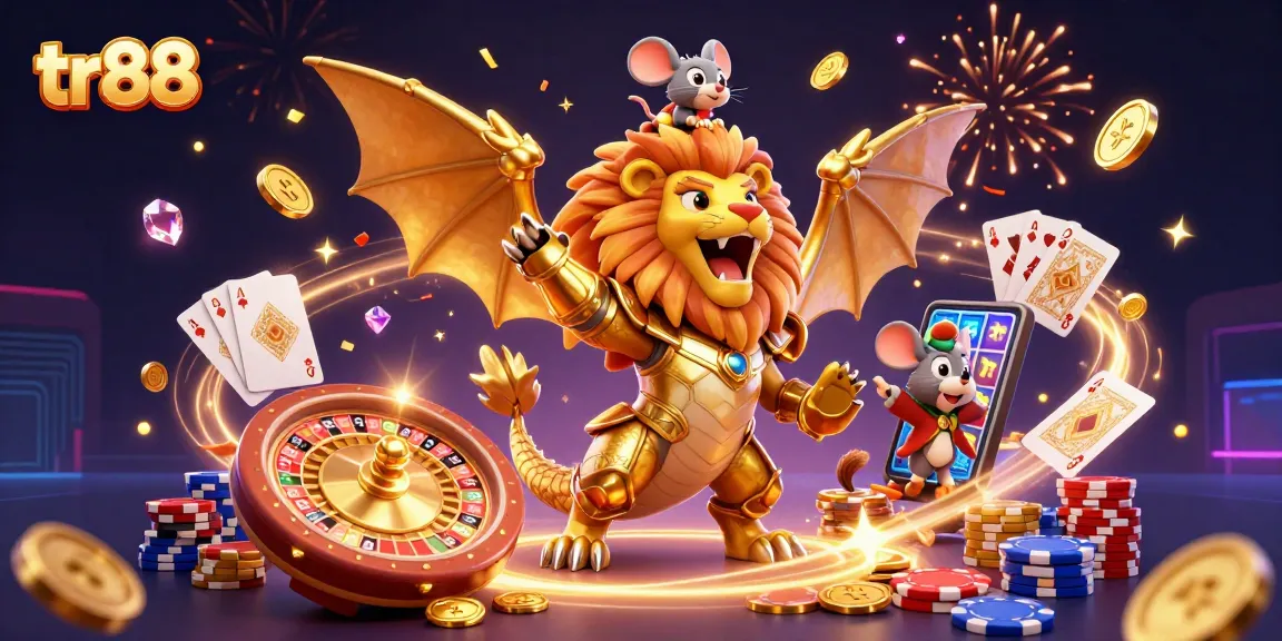 Experience the exciting rewards of tr88 in this dynamic casino scene with golden coins and vibrant game elements.