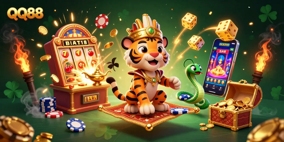 Experience thrilling excitement at QQ88 with vibrant 3D casino elements and a dynamic gaming scene.