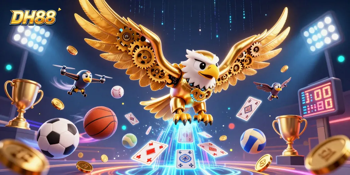 Engage with thrilling gaming at DH88 while enjoying dynamic casino action with a cybernetic eagle.