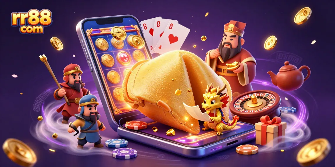 Engage in thrilling gameplay with rr88 com, featuring a golden fortune cookie and exciting casino elements.