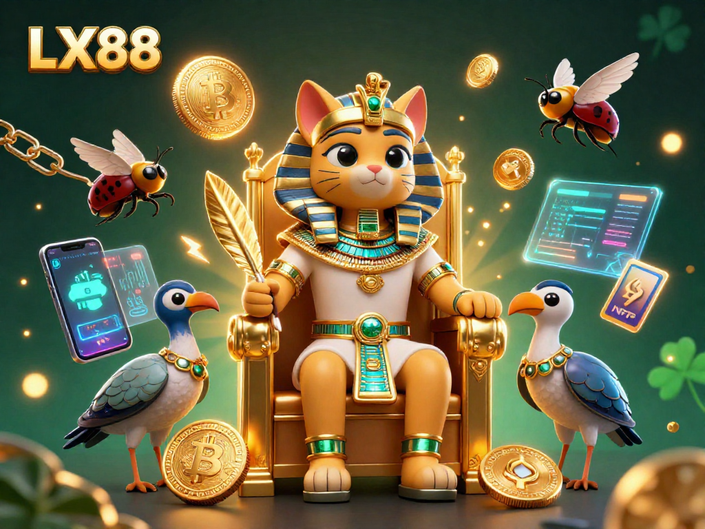 Engage with LX88's vibrant 3D casino scene featuring royal characters and crypto elements for a thrilling experience.