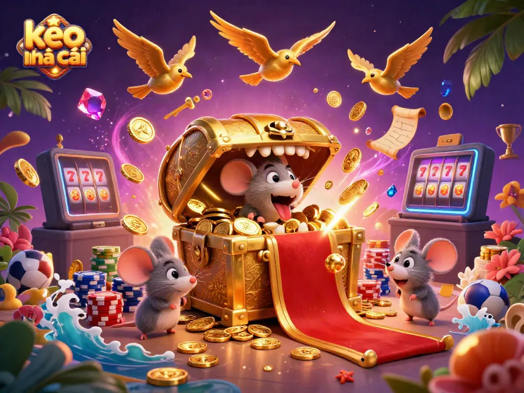 Experience the thrill of kèo nhà cái with enticing treasure chests and vibrant casino elements.
