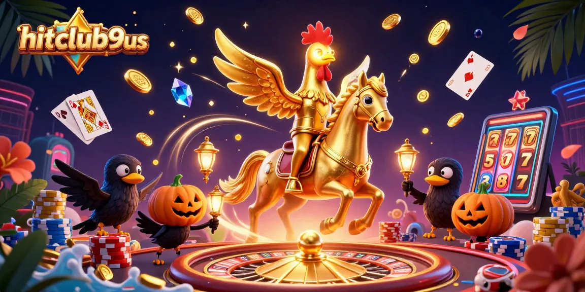 Engage in thrilling casino games with hitclub9us, featuring golden rooster and vibrant symbols.