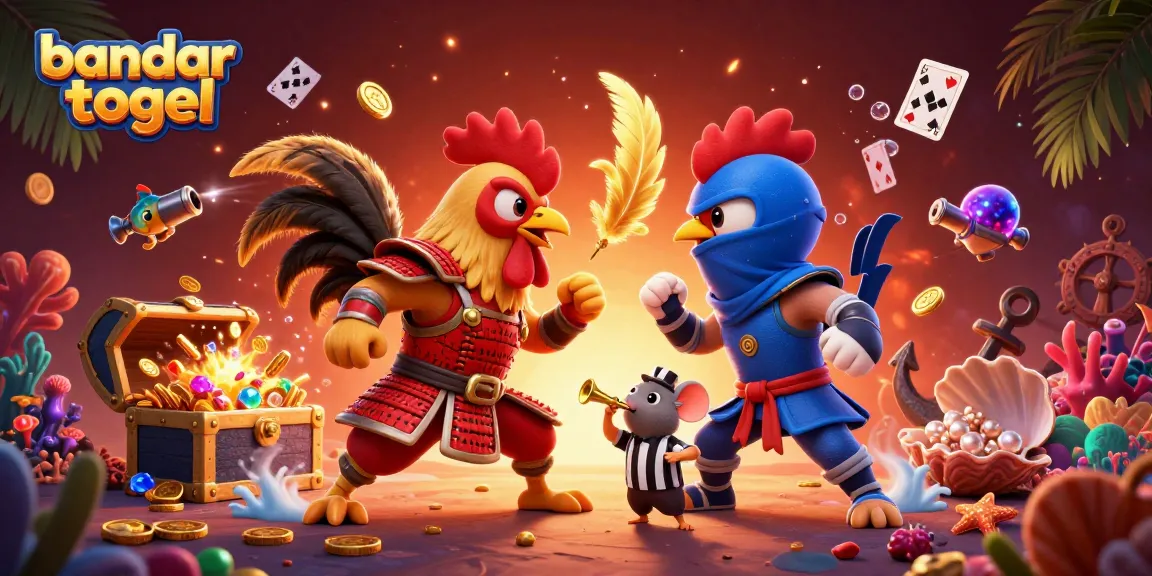 Experience the excitement of bandar togel with twin roosters in a thrilling showdown amidst vibrant casino elements.