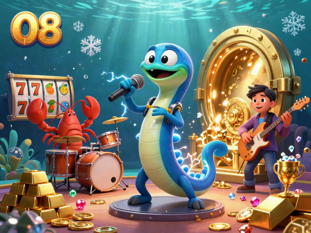 Engage with O8's vibrant casino scene featuring vibrant characters and dynamic slot game elements.