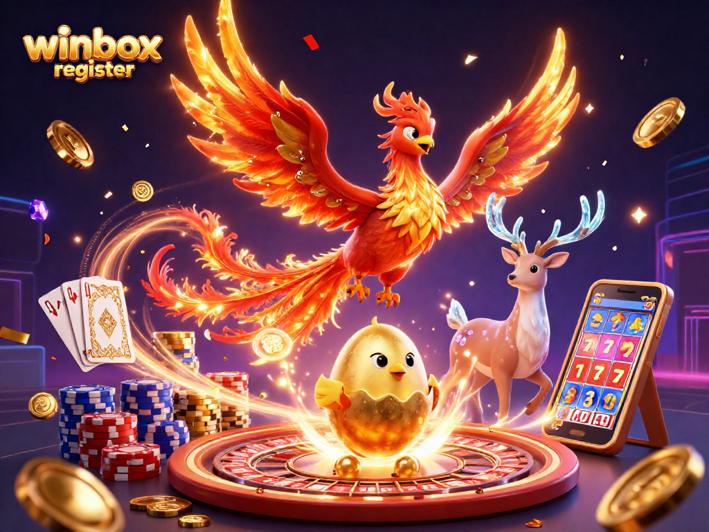 Experience the thrill of winbox register with vibrant 3D casino elements and characters.