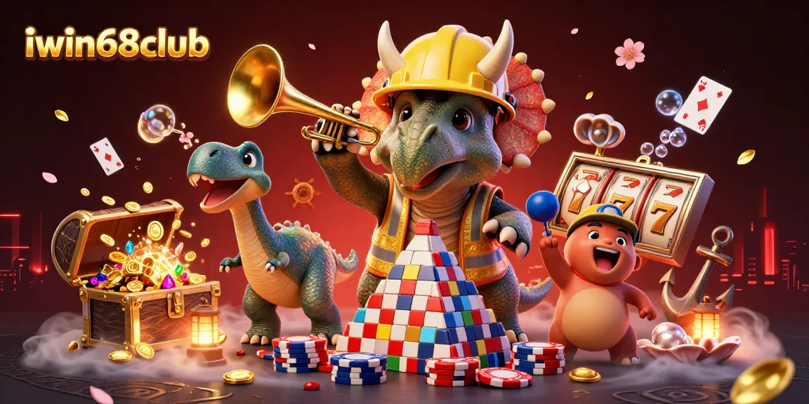 Engage in thrilling gaming action with iwin68club's 3D scene featuring vibrant casino elements.