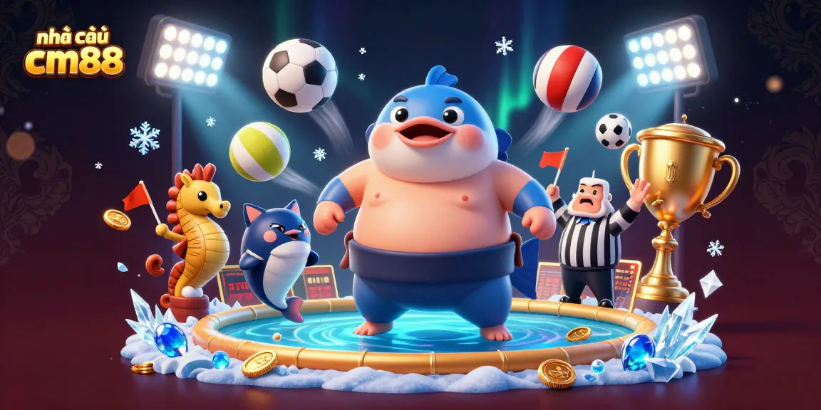 Engage with nhà cái cm88 through this vibrant 3D casino underwater scene, featuring unique characters and game elements.
