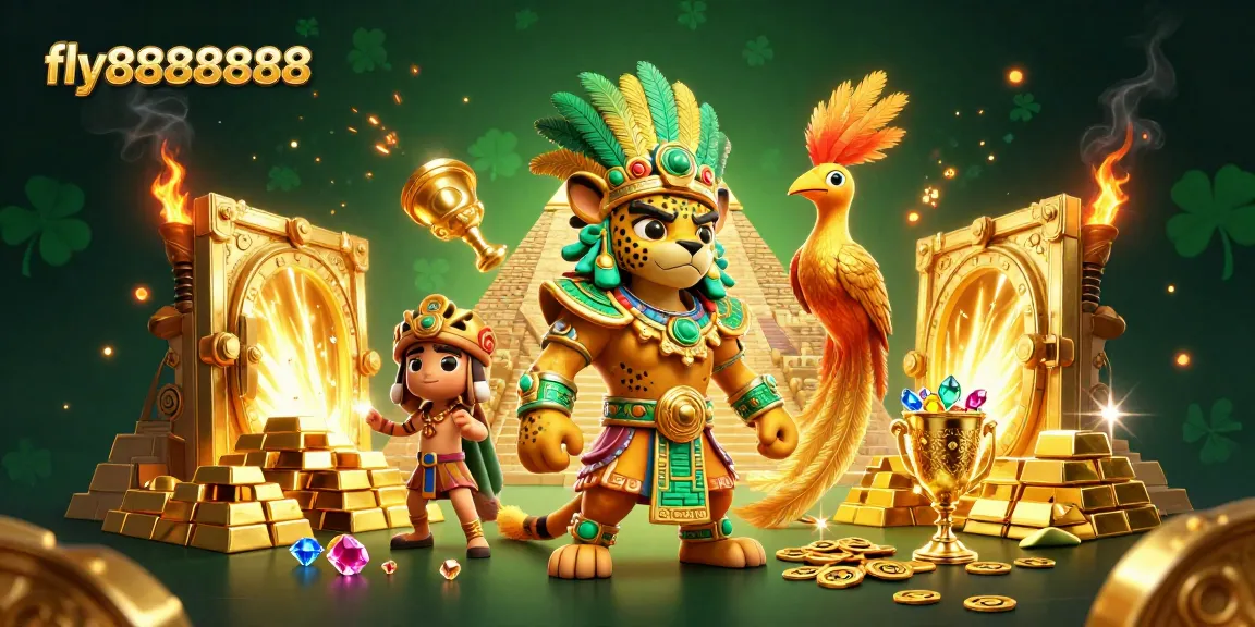 Win big at fly88888888 with vibrant casino characters amidst golden treasures and thrilling game elements.