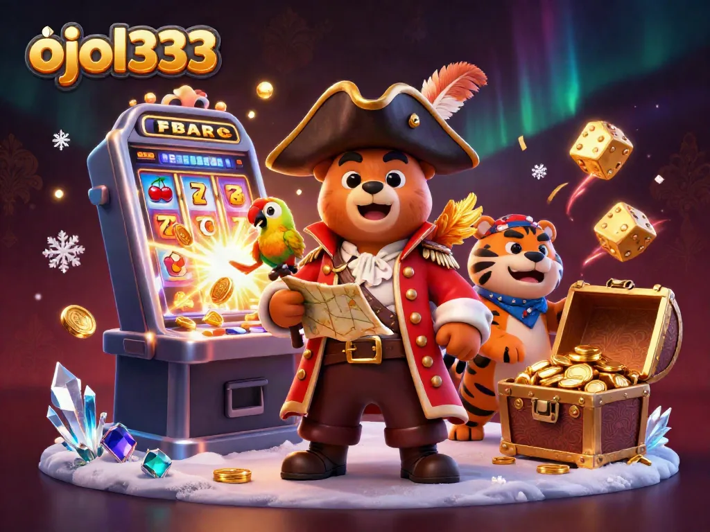 Experience the excitement of winning jackpots with ojol333 in a vibrant casino-themed scene.