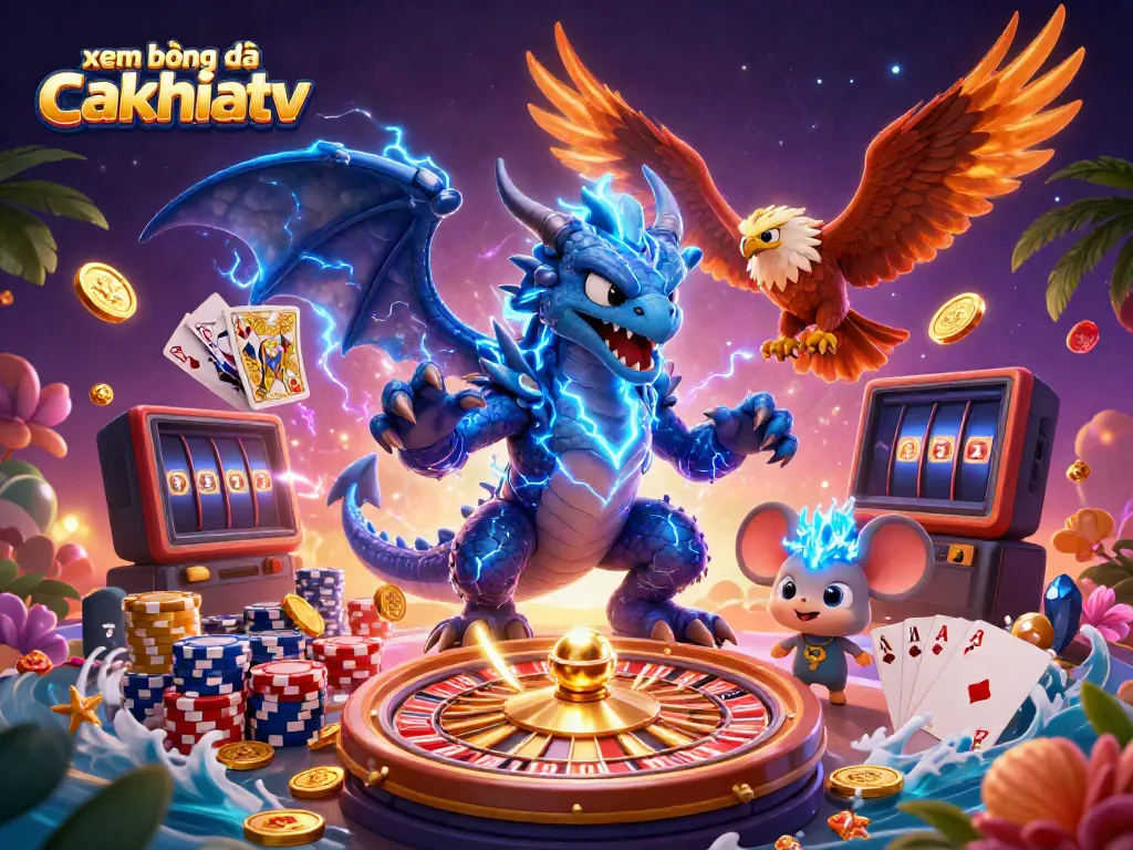 Experience exhilarating xem bóng đá cakhiatv with a 3D illustration of dynamic casino elements.