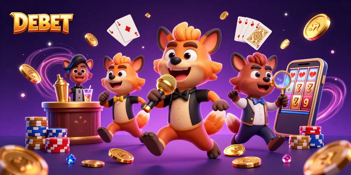 Experience the excitement of DEBET in a vibrant casino scene with a pack of hyenas.