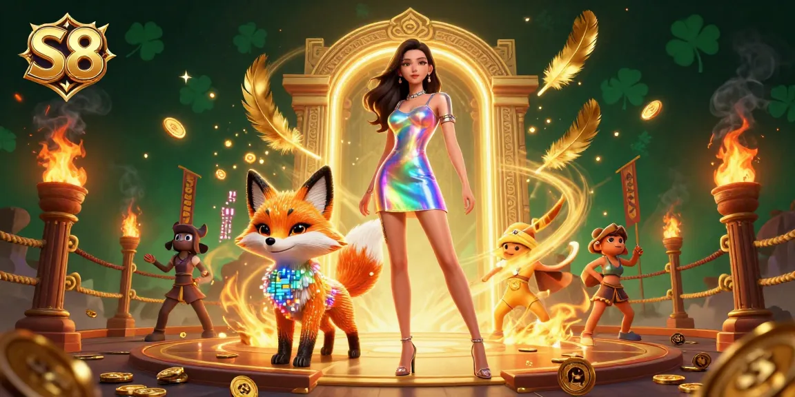 S8 players spinning the jackpot in an exciting online casino scene filled with vibrant elements.